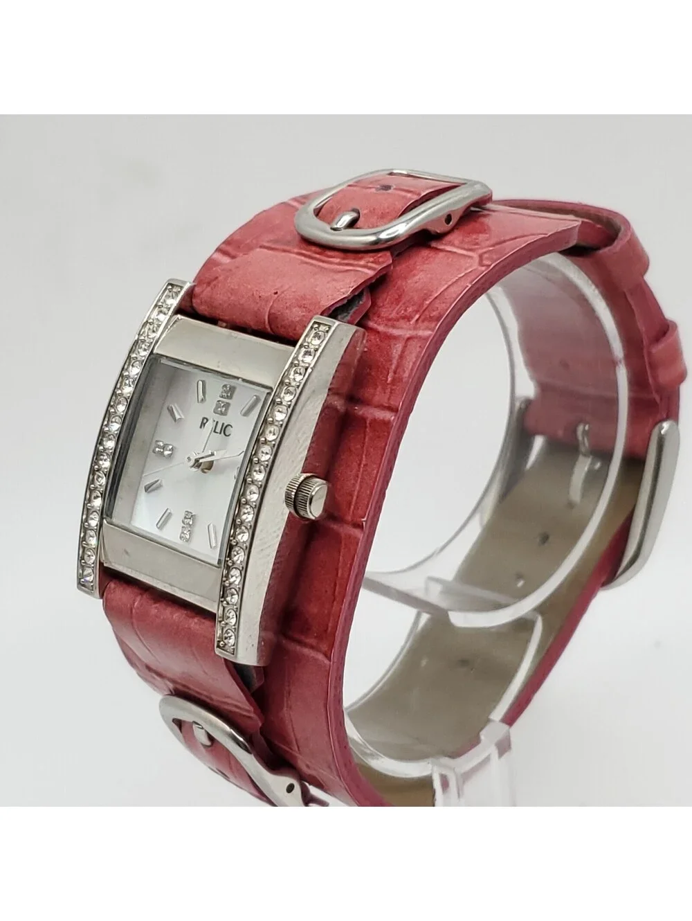 Relic Quartz Watch Women Square 22mm Rhinestones MOP Dial New Battery